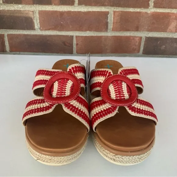 Baretraps Bliss Posture Plus Wedge Sandals Slides Women's red/cream Size US 9 M - Picture 3 of 9